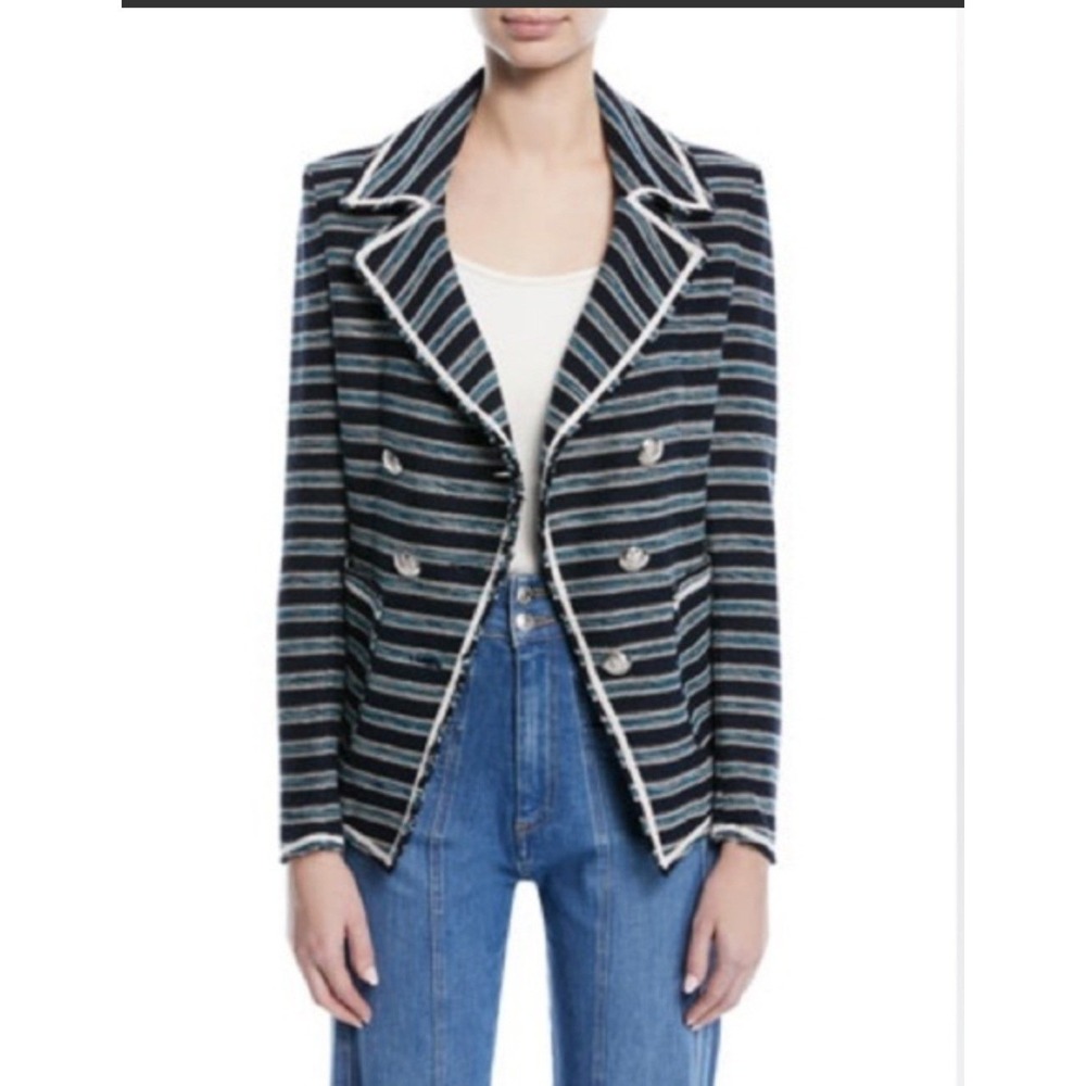 Veronica Beard Carroll Blazer Size 10 Blue Striped Double Breasted Knit Jacket